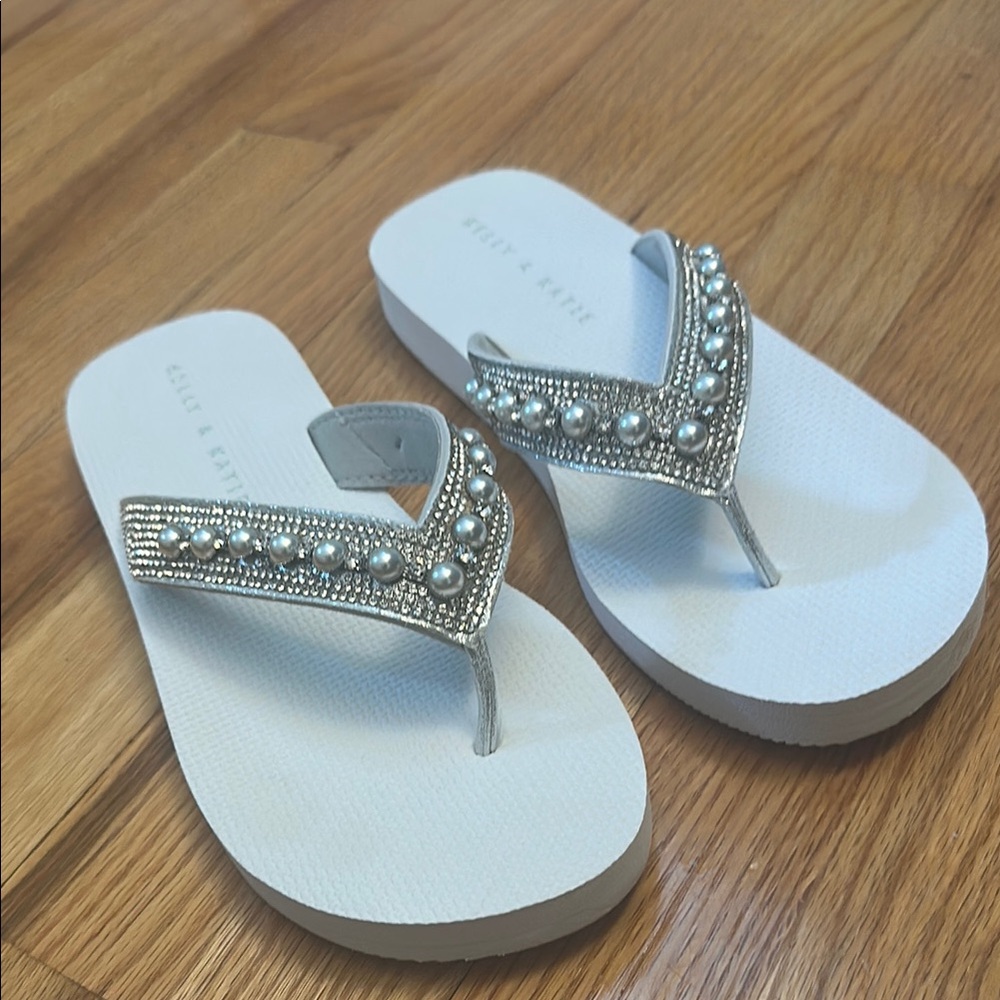 White Jeweled Flip Flops - Picture 2 of 5
